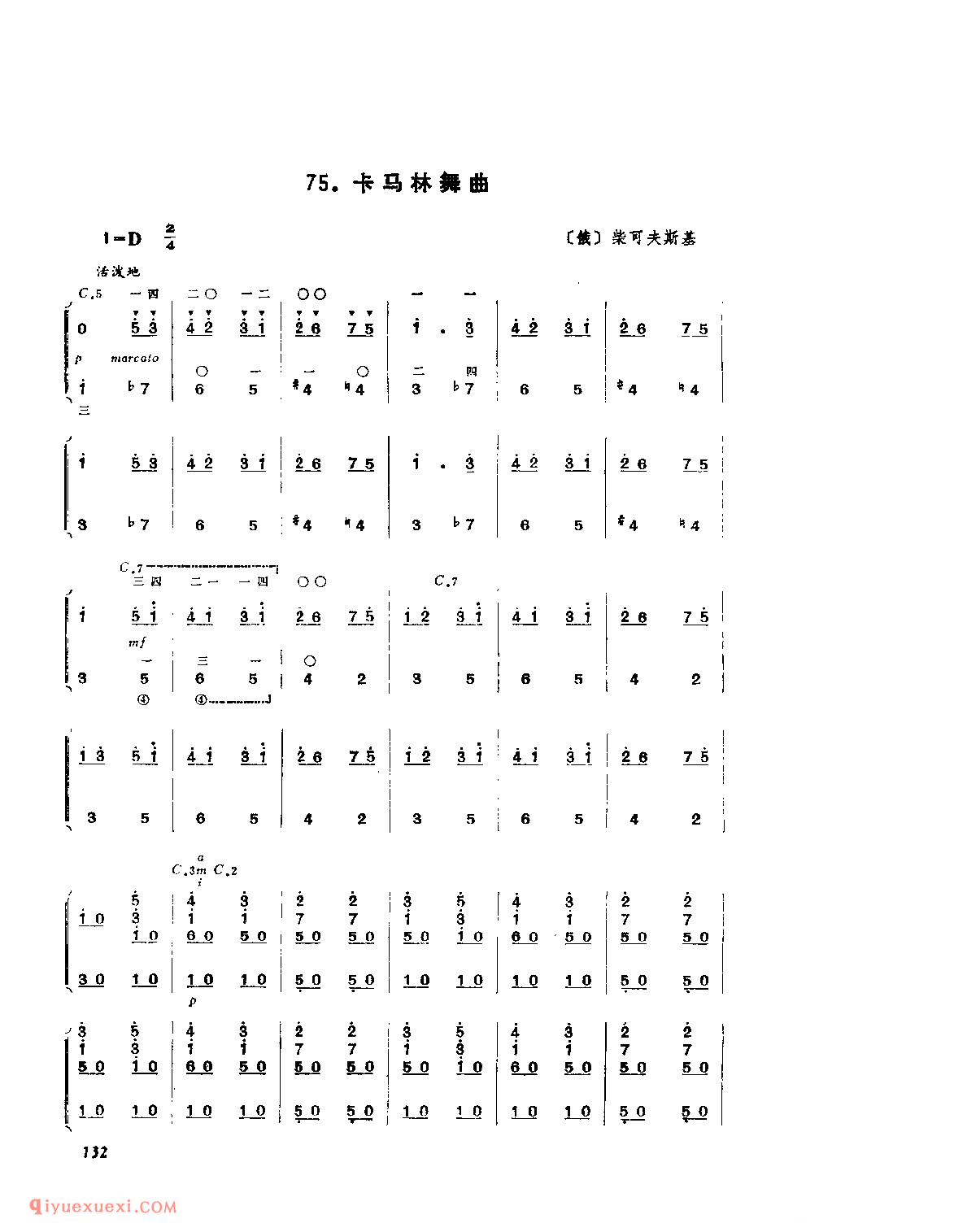 卡马林舞曲_俄_柴可夫斯基_吉他简谱