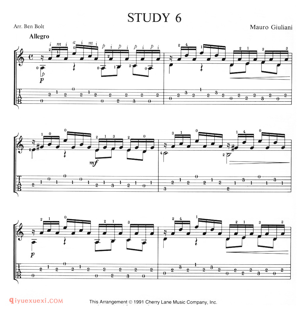 Study 6 (Giuliani)古典吉他进阶独奏乐曲谱