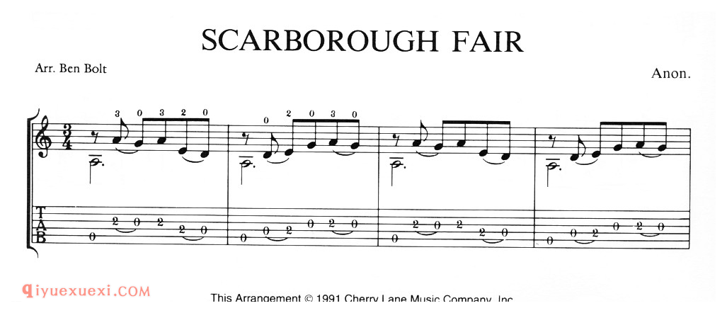 Scarborough Fair (Anonymous)古典吉他进阶独奏乐曲谱