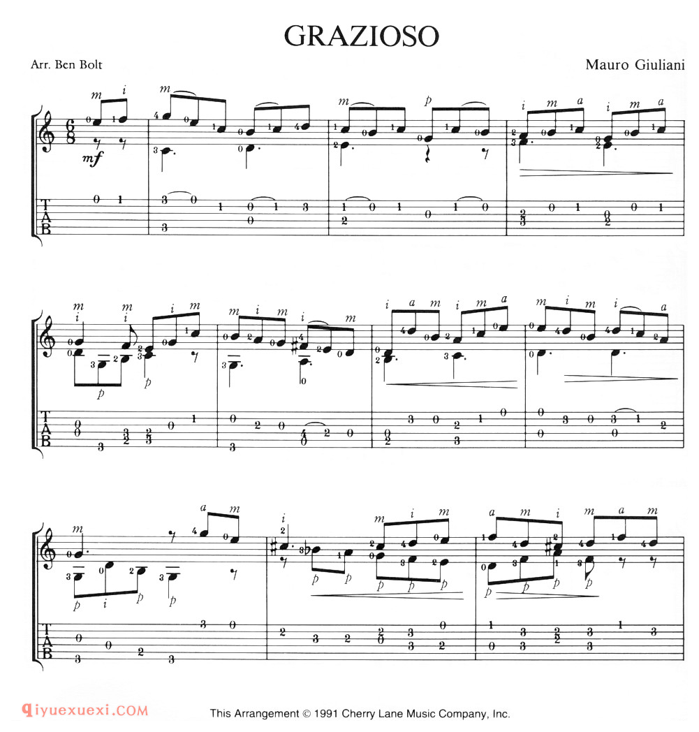 Grazioso (Giuliani)古典吉他进阶独奏乐曲谱