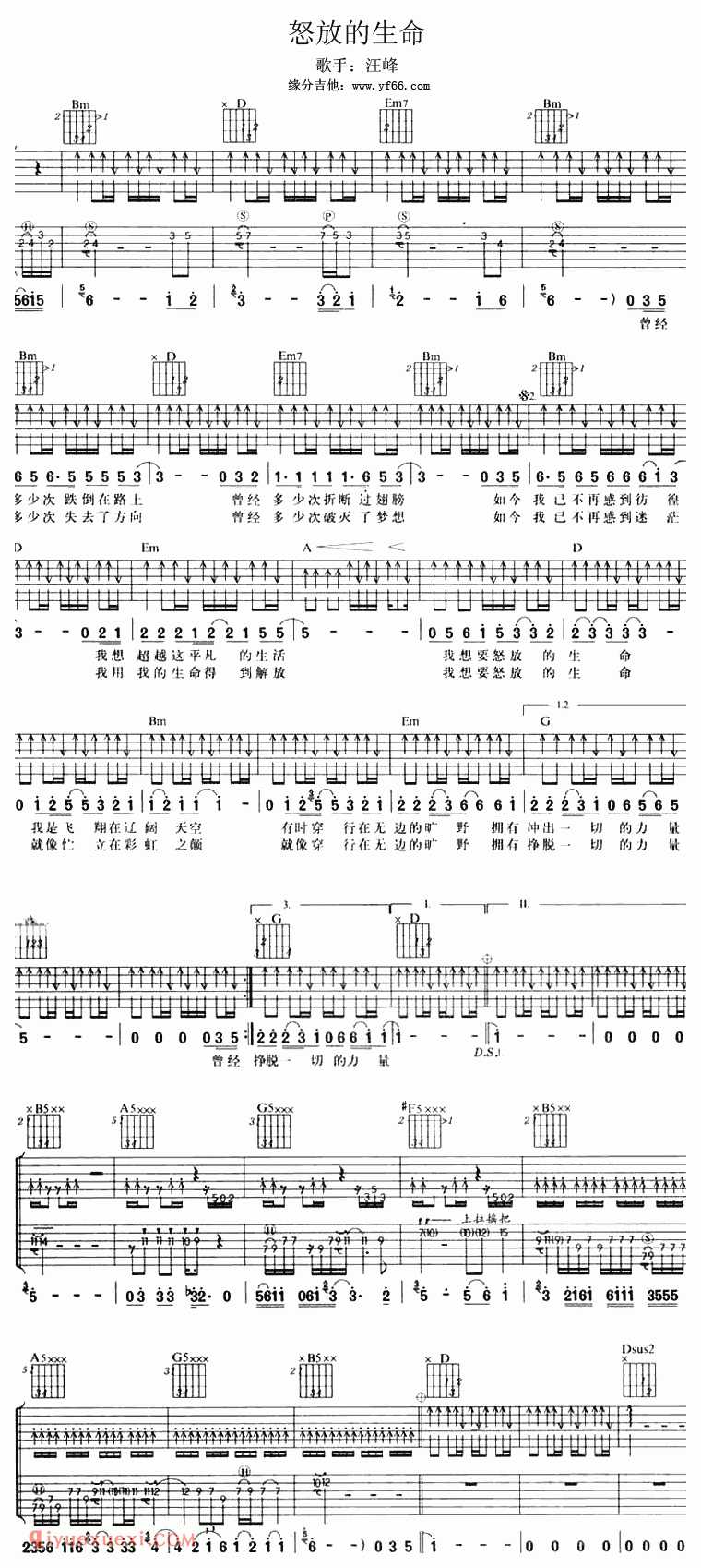 怒放的生命_汪峰吉他谱