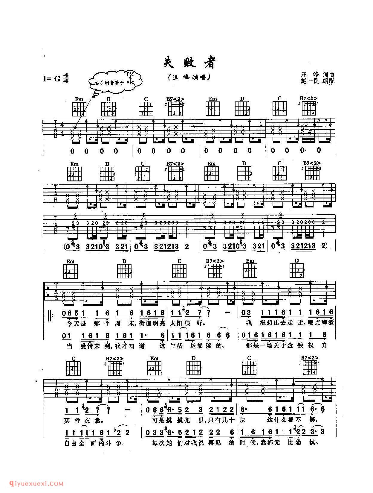 失败者_汪峰吉他谱