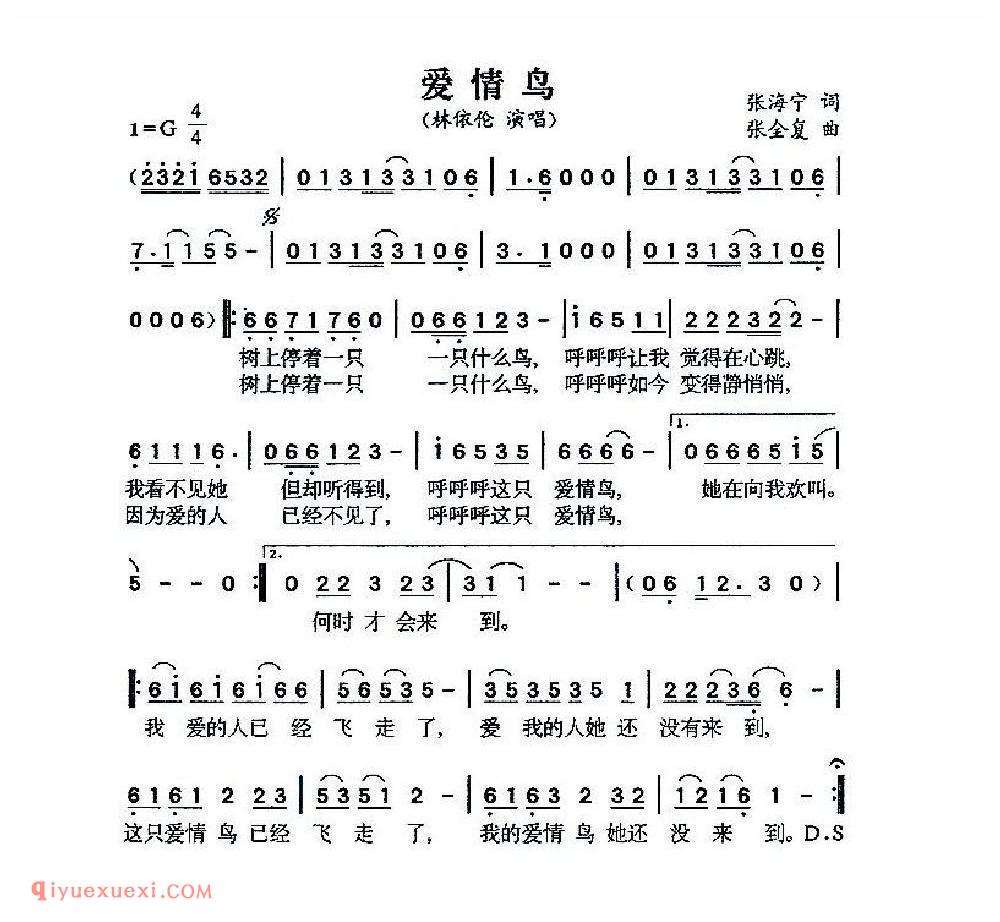 爱情鸟 张海宁词 (林依伦演唱》 张全复曲