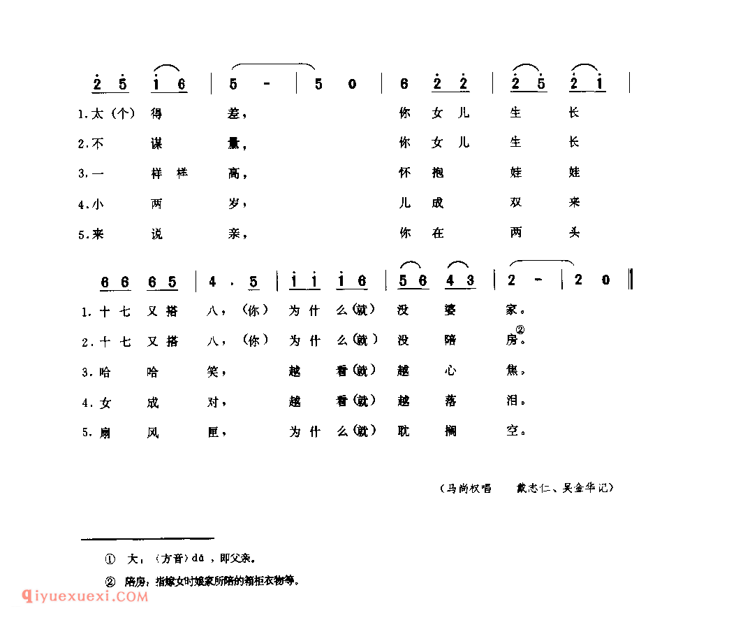 女娃要女婿(二) 1979年 定边县_小调_陕西民歌简谱