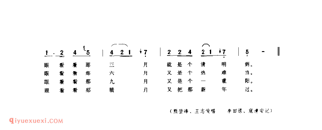 十二月古人 1963年 陇县_一般小调_陕西民歌简谱