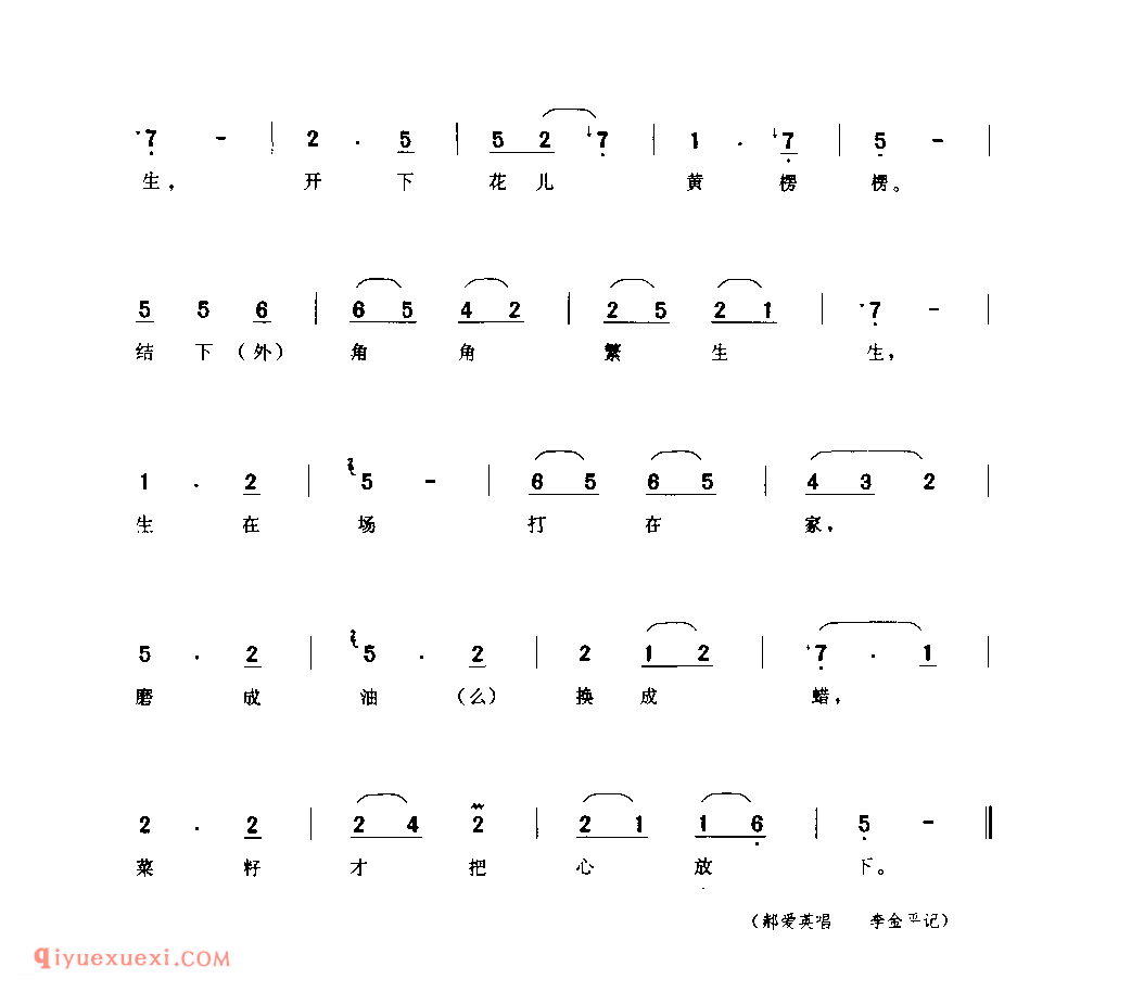菜籽歌(童谣) 1979年 礼泉县_童谣_陕西民歌简谱