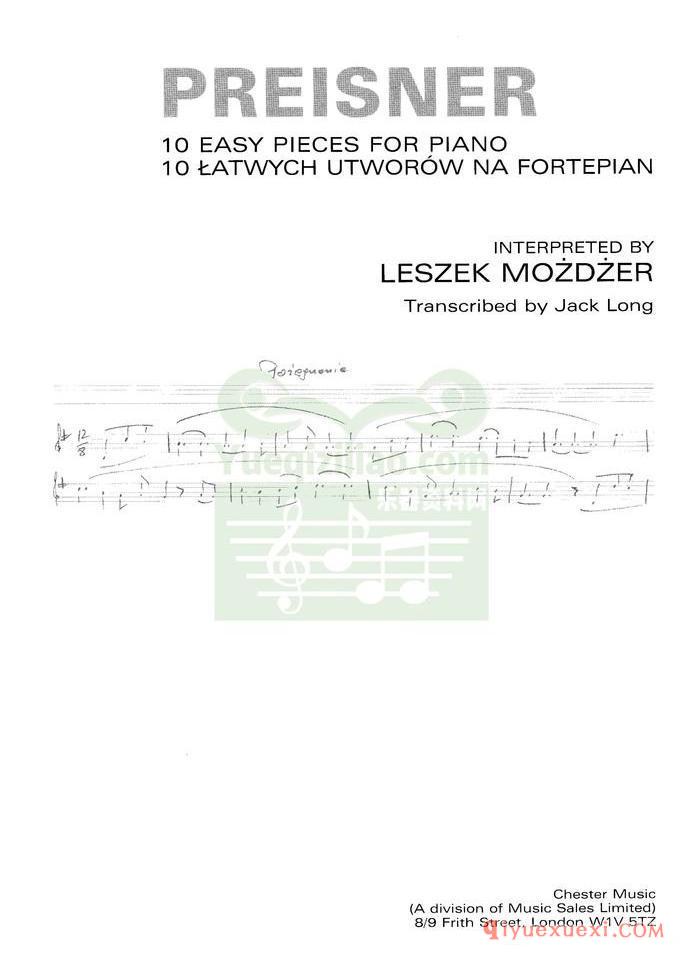 PDF钢琴电子书下载 | 外国10首简单的钢琴曲谱(10 easy pieces for piano)