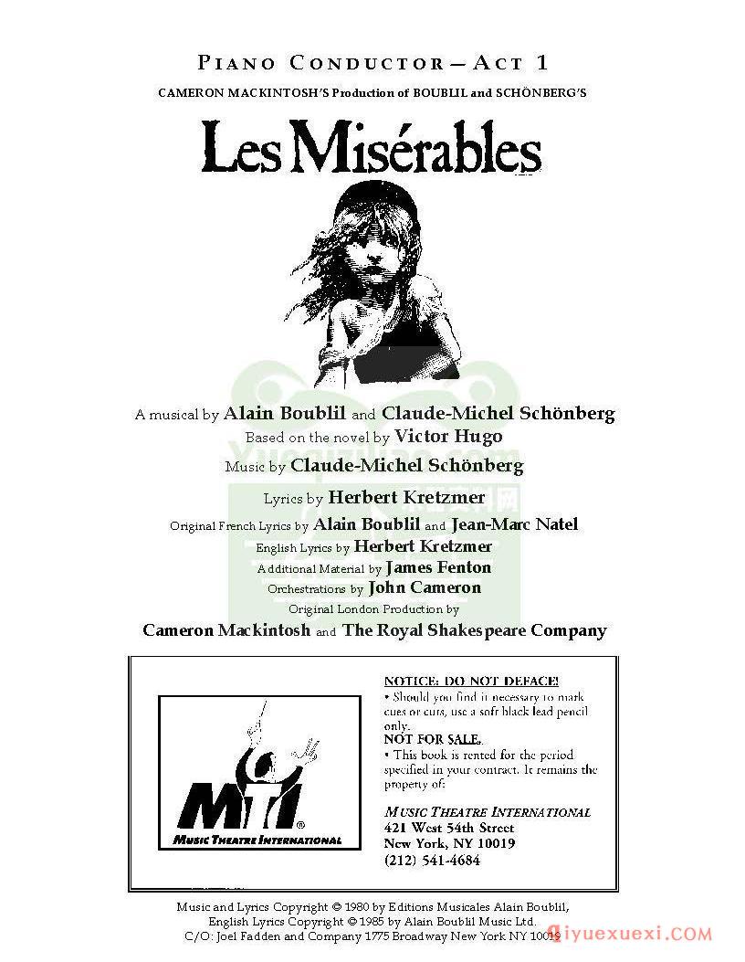 悲惨世界第2幕音乐剧 钢琴指挥乐谱(Les Misérables. Musical in 2 acts. Piano Conductor Score)原版电子书