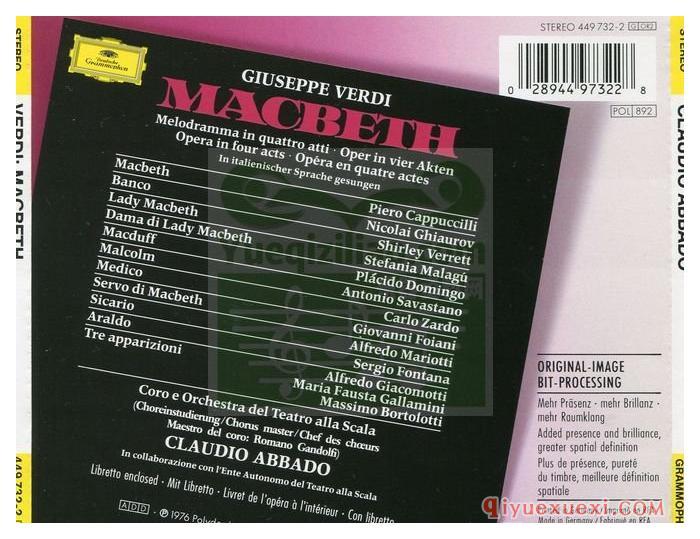 威尔弟：歌剧“麦克白”(斯卡拉剧院管弦乐团及合唱团, 指挥_阿巴多) (2CD)古典乐唱片下载