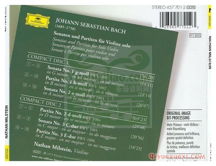 巴赫：无伴奏小提琴奏鸣曲与组曲 (小提琴_米尔斯坦) (2CD)古典乐唱片下载