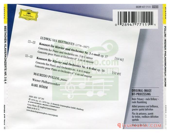贝多芬：钢琴协奏曲 Nos. 3 & 4 (钢琴_波利尼, 柏林爱乐乐团, 指挥_伯姆)古典乐唱片下载
