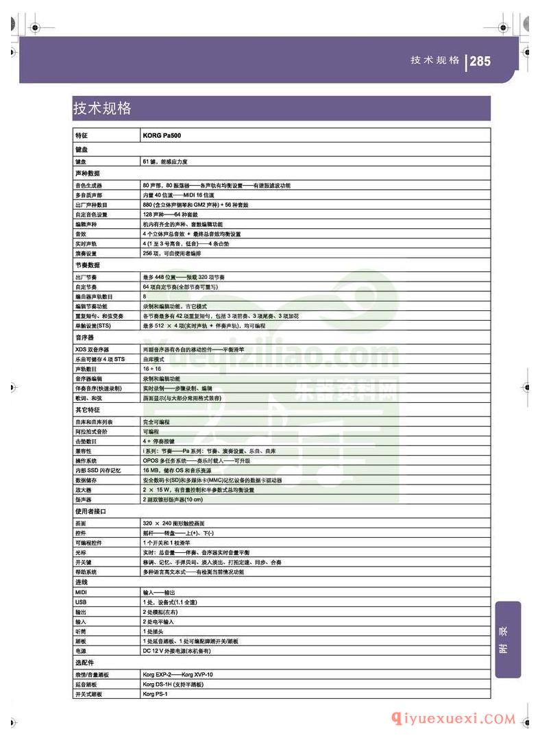 KORG PA500专业编曲链盘使用说明书中文版在线查阅