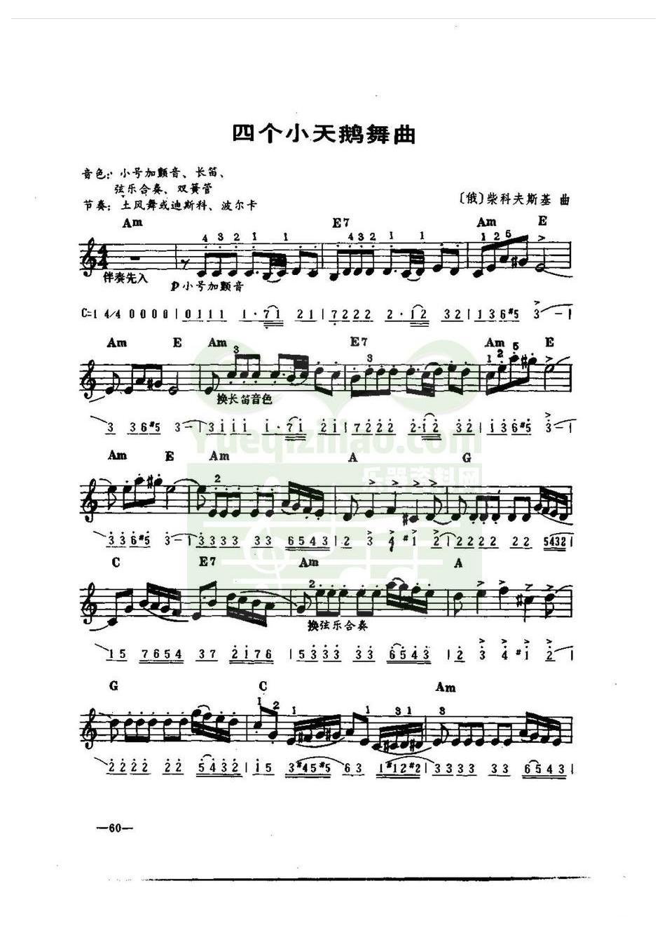 电子琴名曲 │ 四个小天鹅舞曲(五线谱)