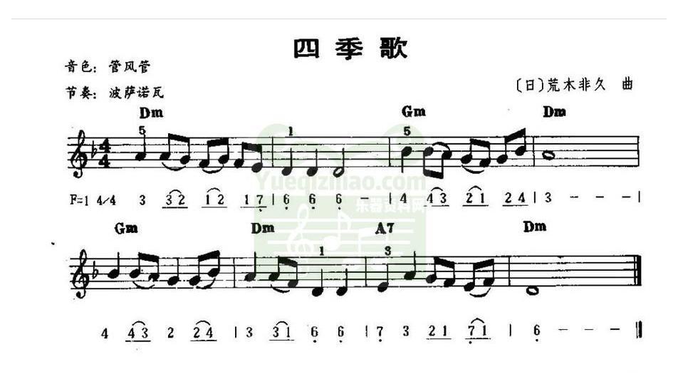 电子琴名曲 │ 四季歌(五线谱)