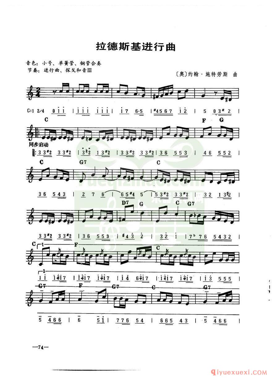 中外电子琴名曲谱 | 拉德斯基进行曲(2/4拍:线简谱对照)