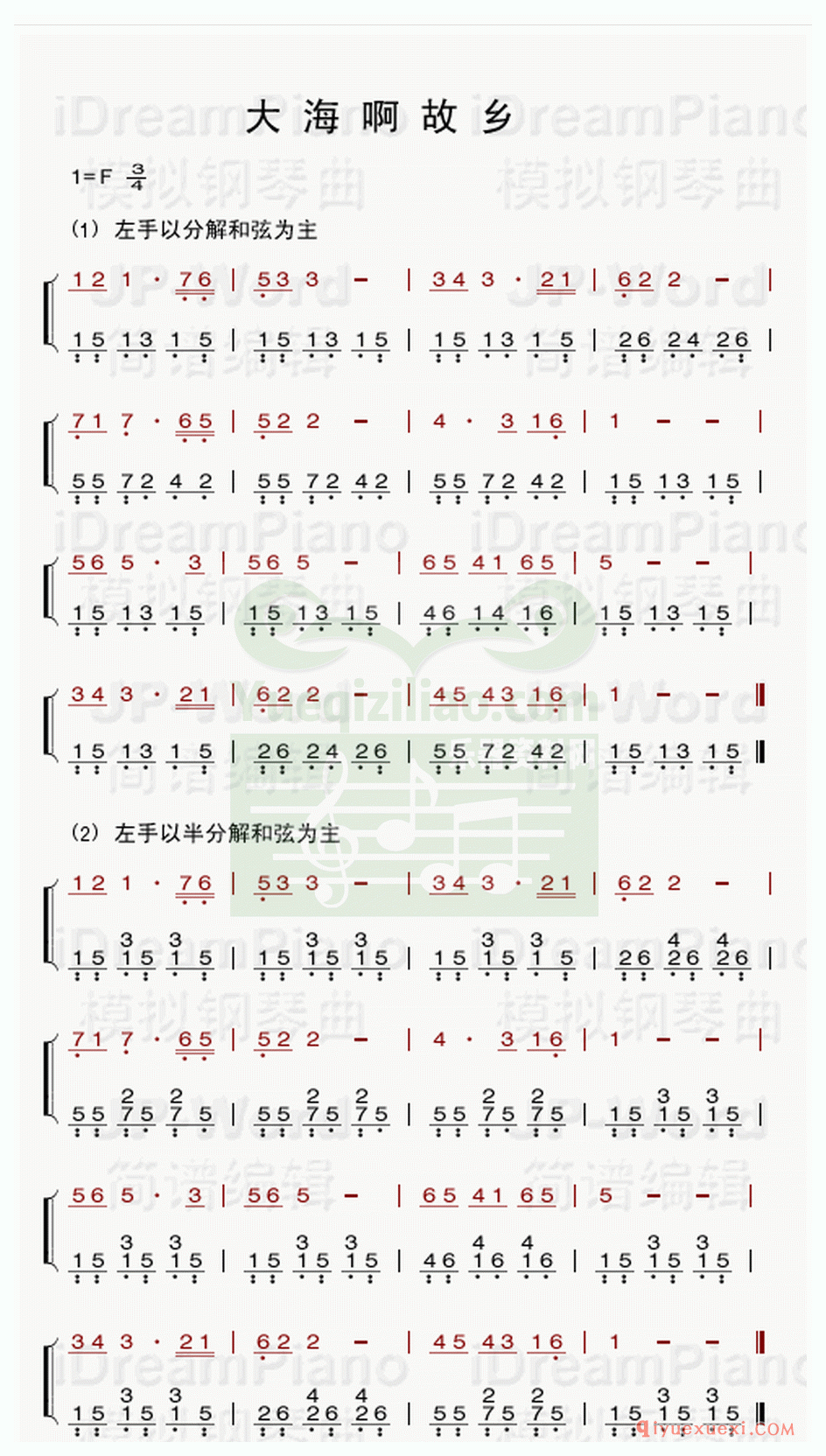 电子琴简谱 │ 大海啊故乡