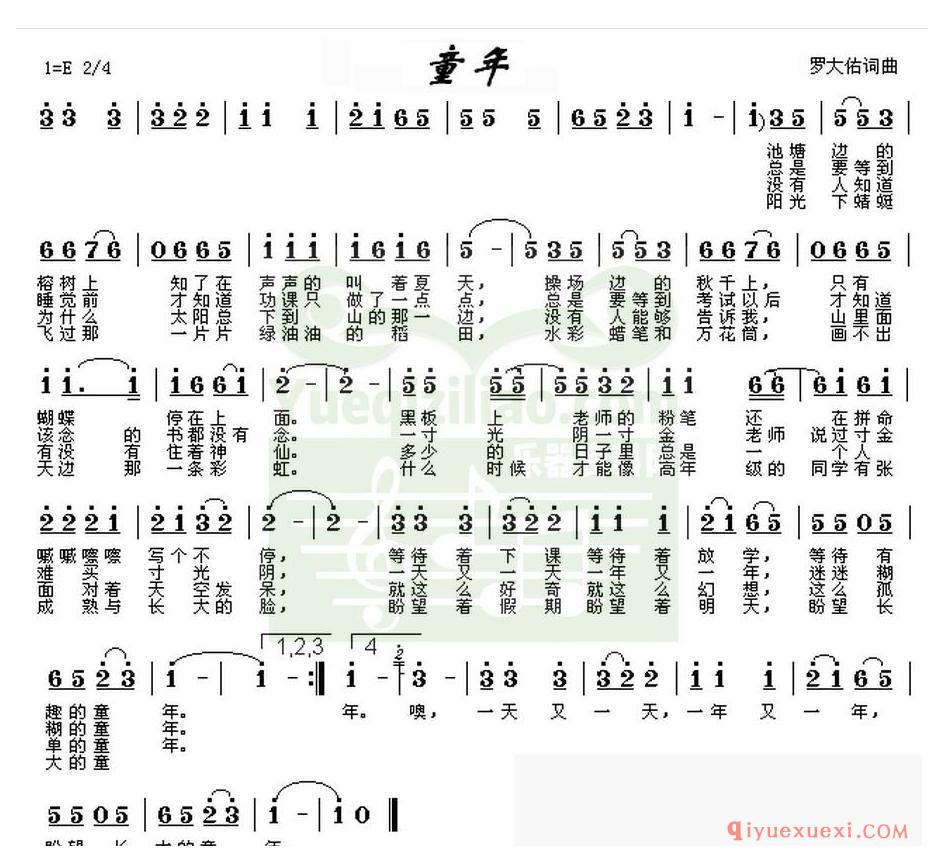 电子琴带和弦简谱 │ 童年(农村乐队)