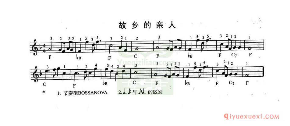 简单的电子琴乐曲 │ 故乡的亲人(五线谱)