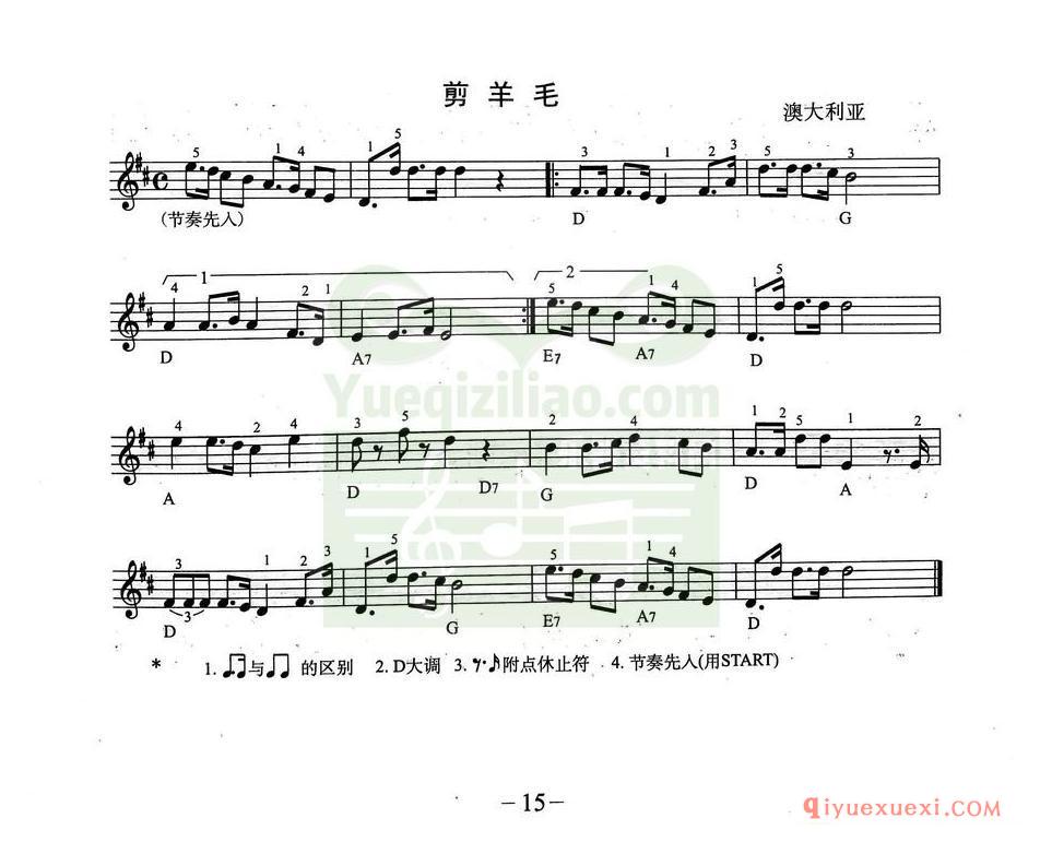 简单的电子琴乐曲 │ 剪羊毛 澳大利亚(五线谱)