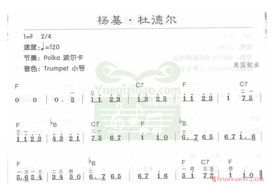 电子琴F大调d小调乐曲谱 │ 杨基·杜德尔(简谱)