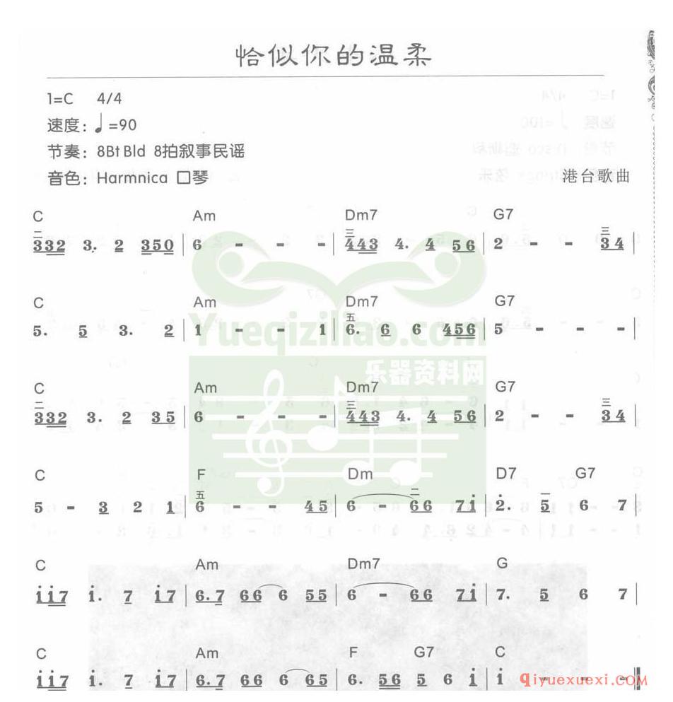 电子琴C大调a小调乐曲谱 │ 恰似你的温柔(简谱)