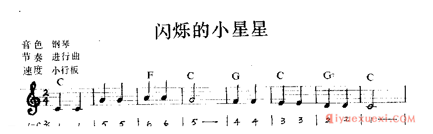 儿童初学者电子琴谱  | 闪烁的小星星(线谱谱对照带和弦)