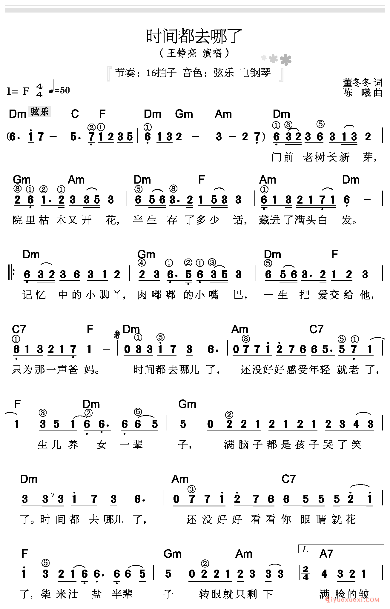 电子琴简谱《时间都去哪了》