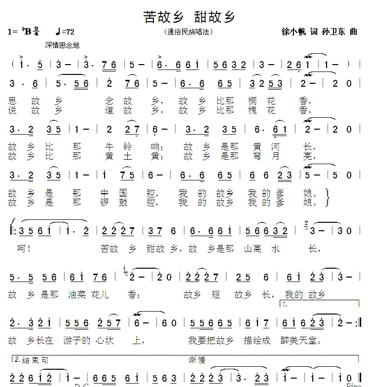 苦故乡甜故乡（徐小帆词 孙卫东曲）